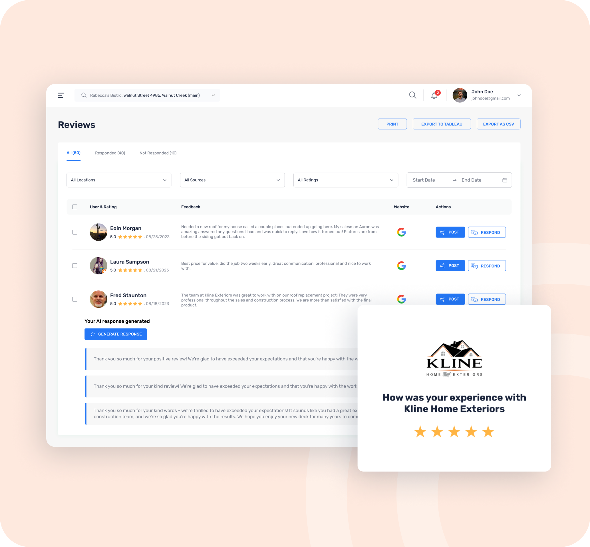 Response all reviews